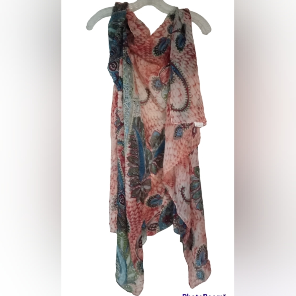 Accent by Lavello Paisley Sleeveless Duster-Vest 42" Long
